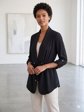 Misia EUC Black toggle waist roll 
collar & sleeve jacket w/ silver 
Detail Sz M
